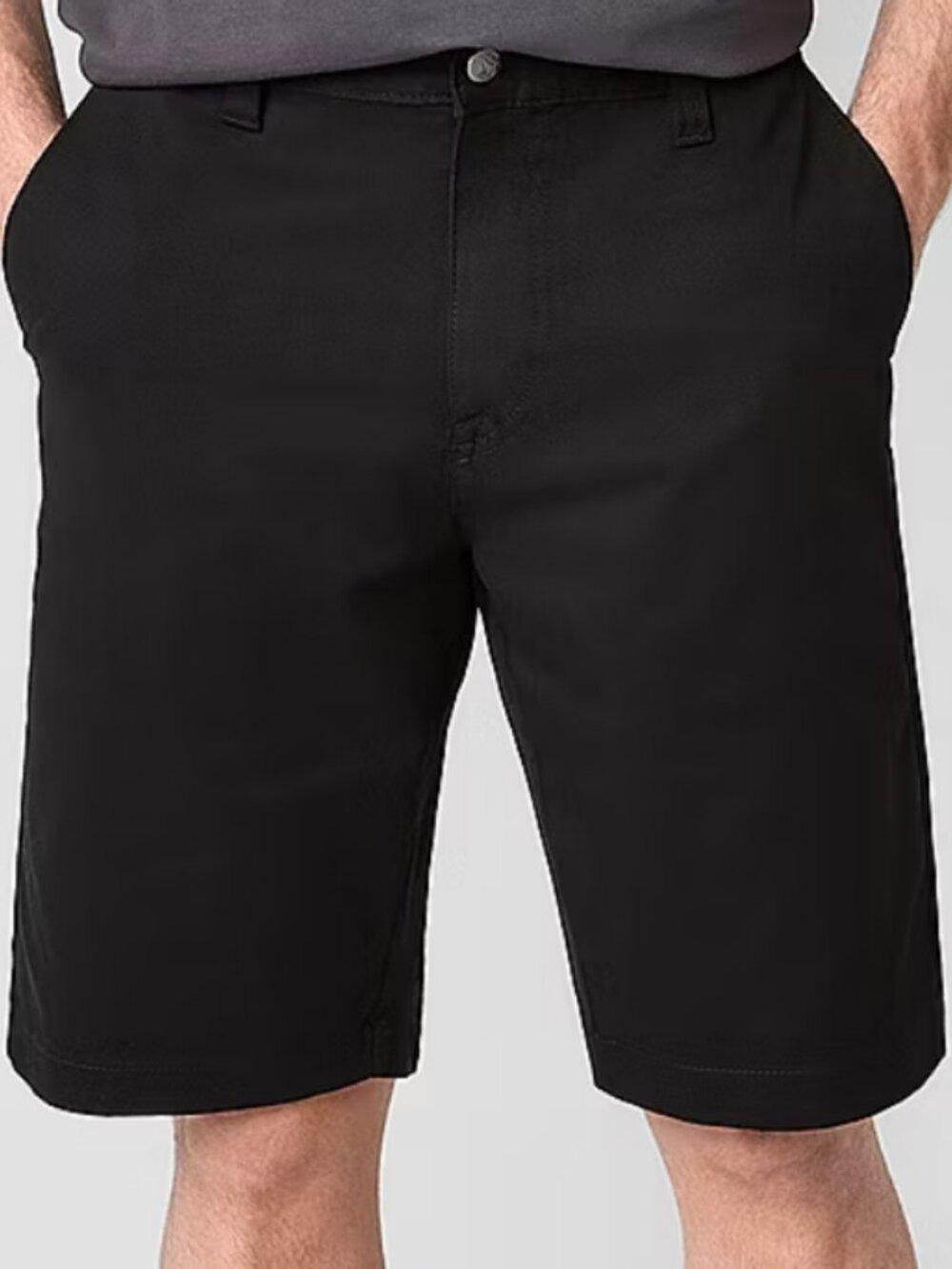 Volcom Vmonty 90s Retro Skater Flat Front Cotton Blend Chino Shorts in Black